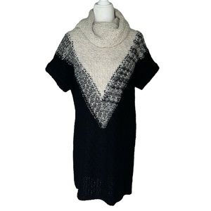 Zara Knit Black Cream Short Sleeve Cowl Neck Tunic Sweater Dress - M